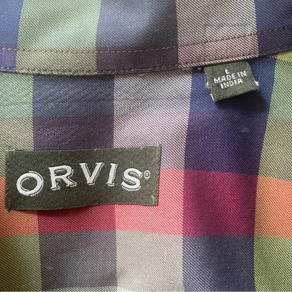 Orvis Signature Twill Plaid Cotton Shirt Shades of Green Blue Red - Picture 3 of 6